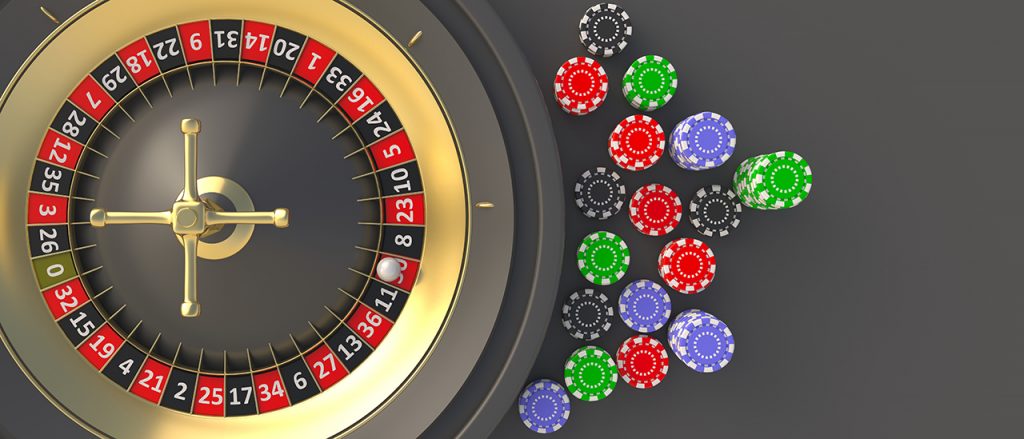 Casino Roulette Wheel & Chips Top View