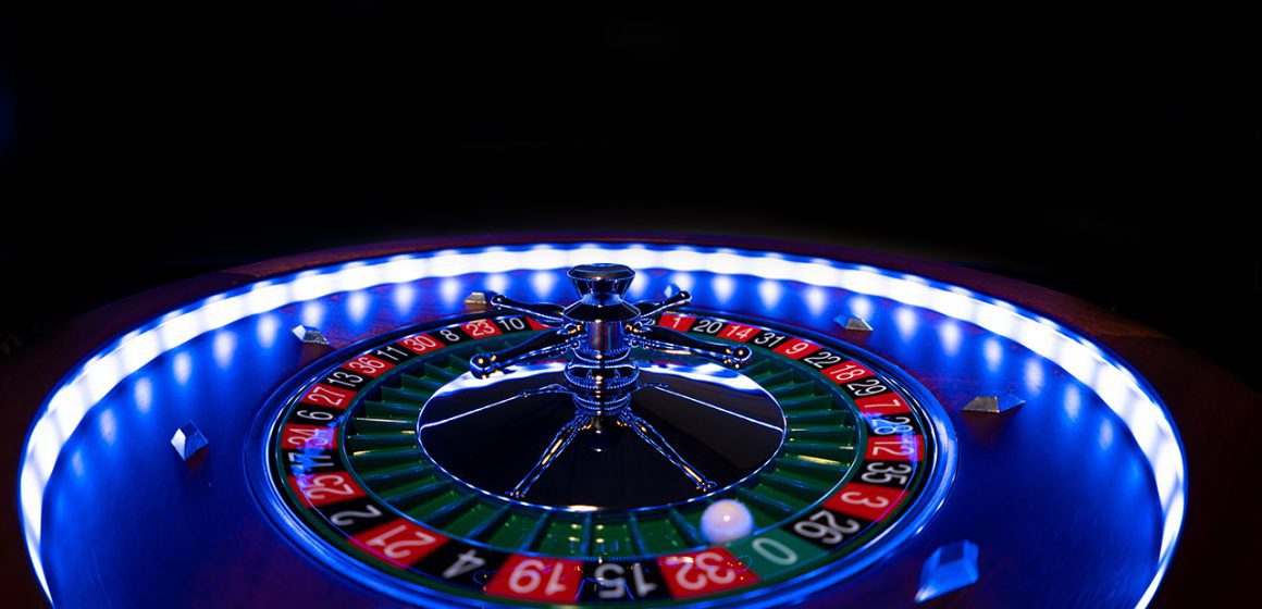 Close-Up of a Blue Roulette Table