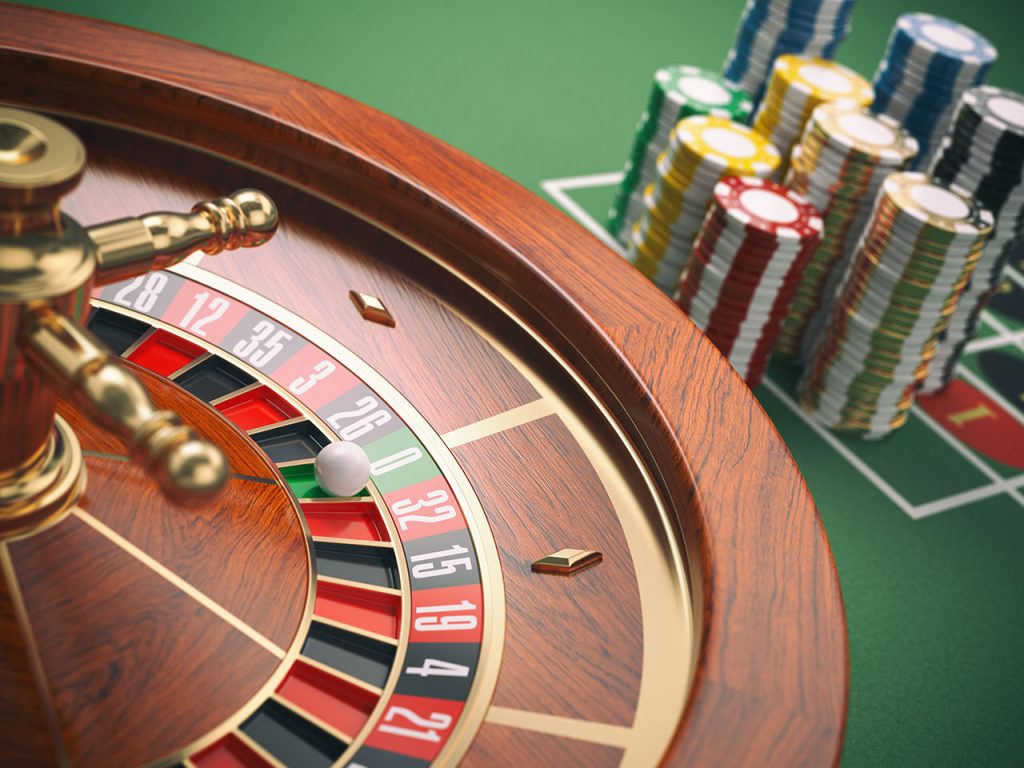  Roulette Wheel with Casino Chips
